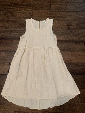 JODIFL Cream Sleeveless Linen-Blend Girls Dress with Lace Trim